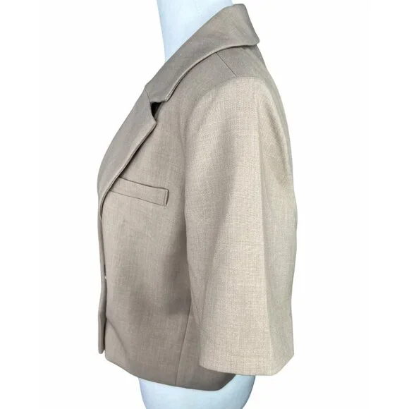 Anthropologie Maeve Beige Double-Breasted Cropped Blazer Short Sleeve Size US 14 - Picture 4 of 16